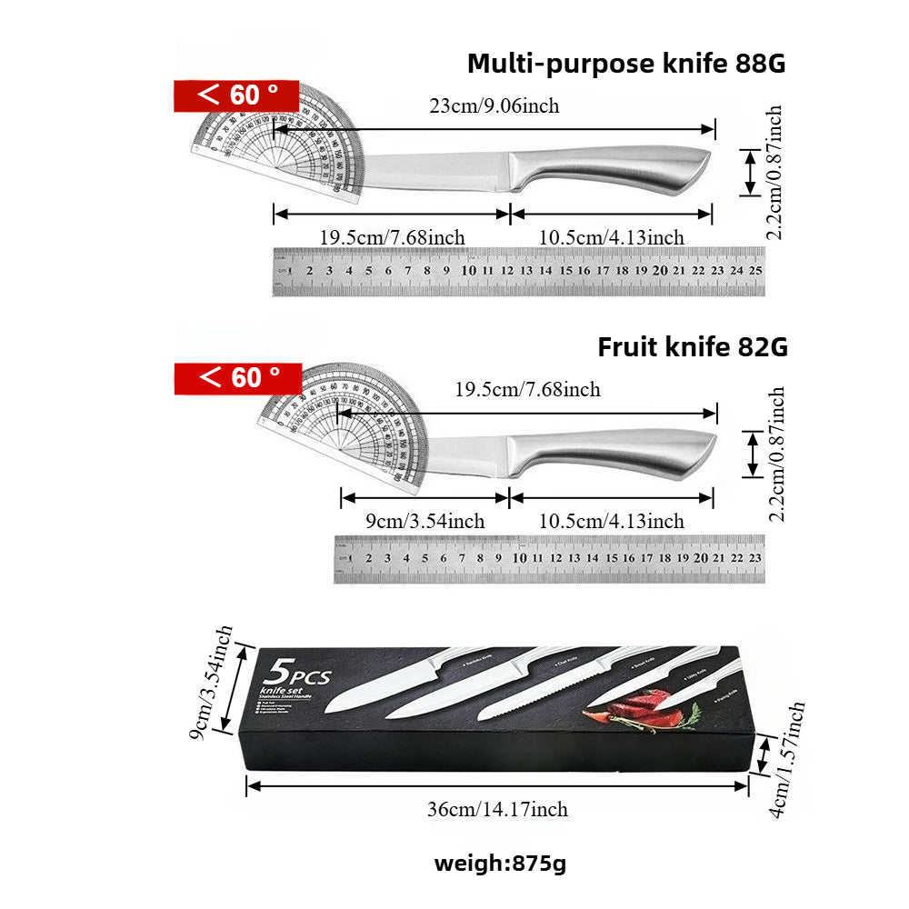 5-Piece Stainless Steel Kitchen Knife Set | Professional Chef and Home Utility Knives - Fruit Knife, Japanese Knife, Bread Knife, Multipurpose & Chef Knife | Ideal Gift Choice for Home Chefs and Culinary Professionals, Christmas gift