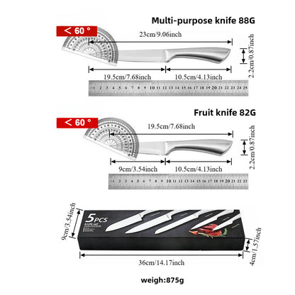 5-Piece Stainless Steel Kitchen Knife Set | Professional Chef and Home Utility Knives - Fruit Knife, Japanese Knife, Bread Knife, Multipurpose & Chef Knife | Ideal Gift Choice for Home Chefs and Culinary Professionals, Christmas gift