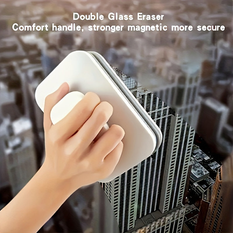 "1pc Double Sided Magnetic Window Cleaning Brush, High-rise Glass Cleaning Tool, ABS Handheld Safety Cleaning Accessories, Anti-Pinch Design, With Safety Rope, Suitable For 3-10mm Thickness Glass "