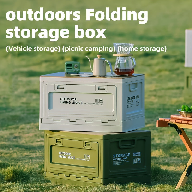 50L Collapsible Storage Bin with Lid, Foldable Plastic Storage Box with Wooden Top and Handles, 1 Pack
