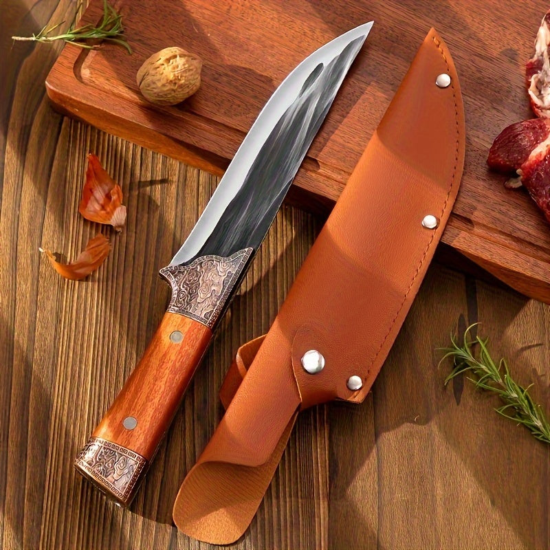 3-piece stainless steel hunting knife set/ with sheath for portable storage - household meat cleaver, camping barbecue knife/ durable full tang construction, easy-to-clean design