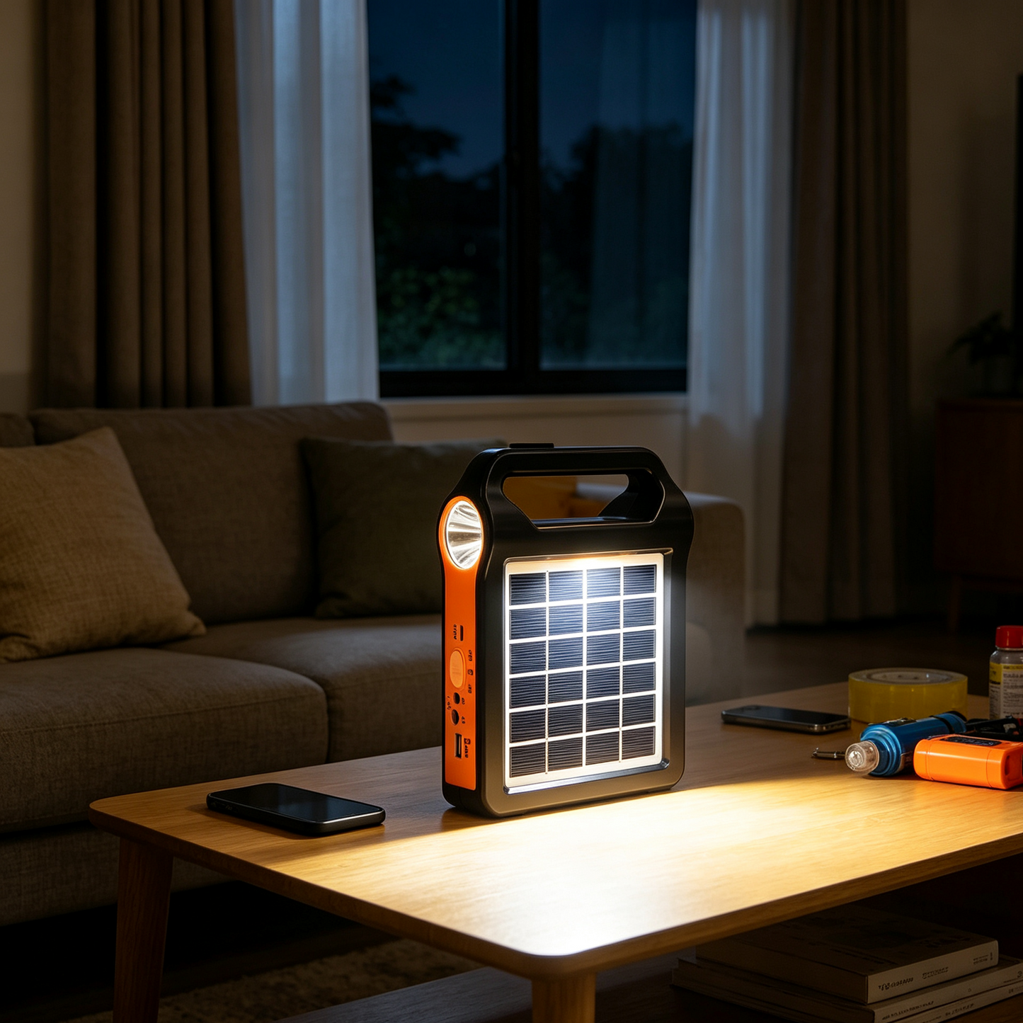 Portable Solar Power Bank Power Station, Mini Solar Lighting System With Replaceable Lithium Battery, USB Output For Charging Cellphone, Built-in Torch Light, Optional UFO LED Bulb For Household Outdoor Camping Power Failure Emergency Supply