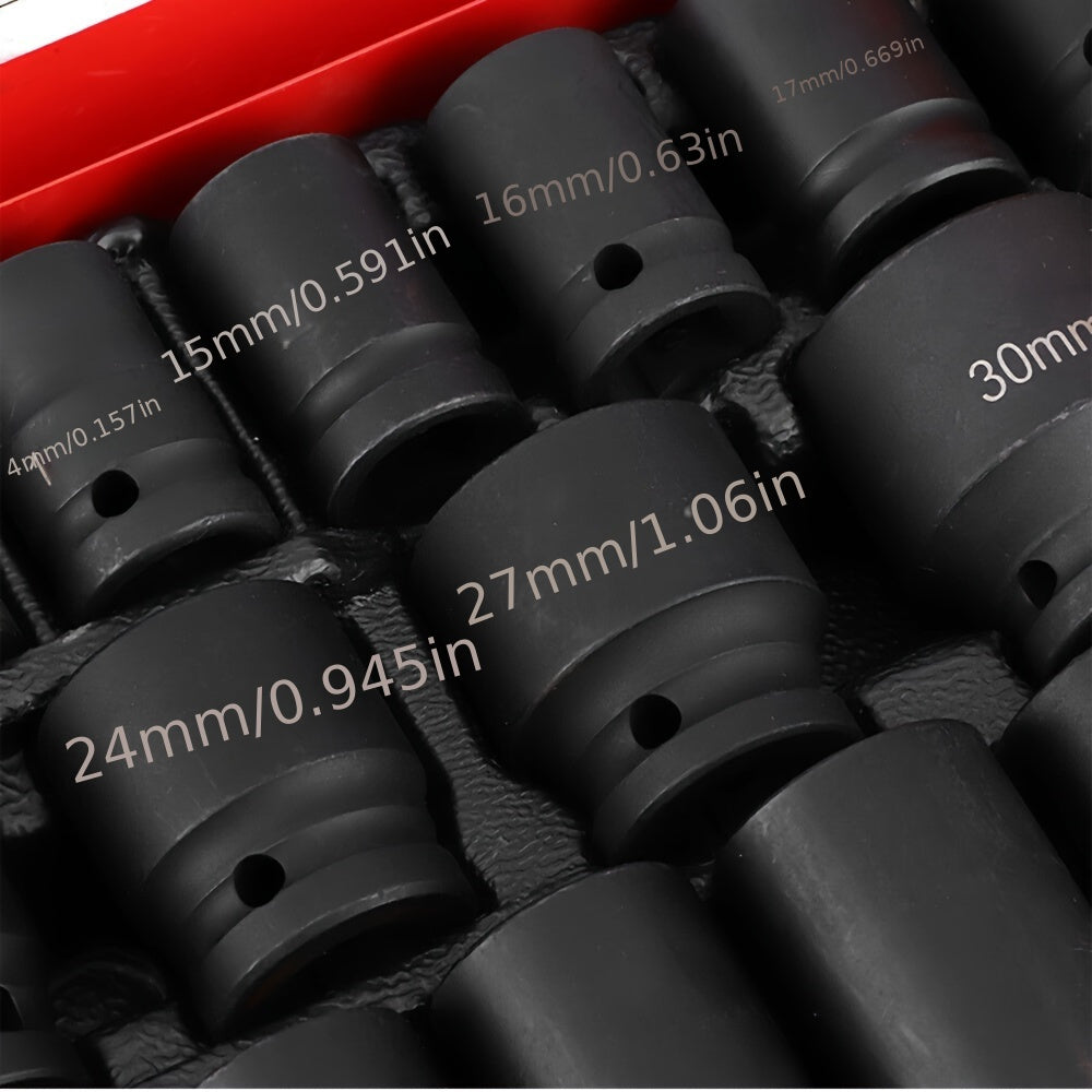 35-Piece 1/2 Inch Drive Deep Impact Socket Set (Metric) 8-32mm - Professional Garage Repair Workshop Tools