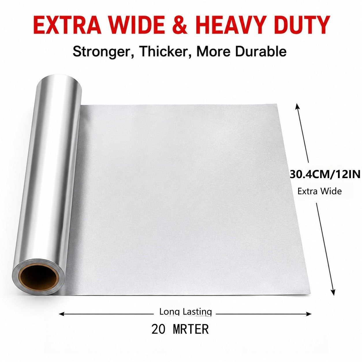Aluminium Foil Roll, 6/12 Pack (11.8"*20m Each) Heavy Duty Baking Foil Thickened Heat Resistant Food Wrap, Silver Food Grade Aluminium, for Oven Baking BBQ Grilling Food Storage Home Kitchen
