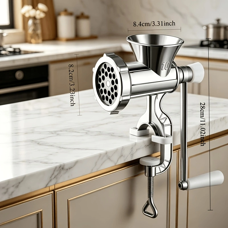 Manual Meat Grinder,304 Stainless Steel Hand Meat Grinder for Home Use, Food Grinder Manual Mincer Hand Crank with Sausage Funnels, Hand Operated Kitchen Tool for Pork, Chili, and Sausage, Silver