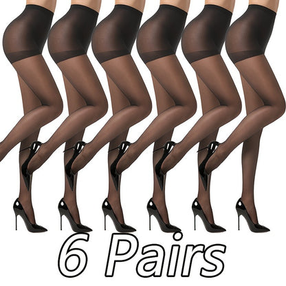 Sheer Tights for Women, 6 Pairs High Waist Control Top Pantyhose Soft Elastic Stretch (Fits 90-120lbs / 40-60kg), Black & Nude Nylon Blend, for Office Work Wear Dress Party Ladies