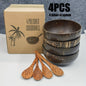 coconut bowls with wooden spoons -- Coconut shell bowls, suitable for serving yogurt, salad, or ice cream.