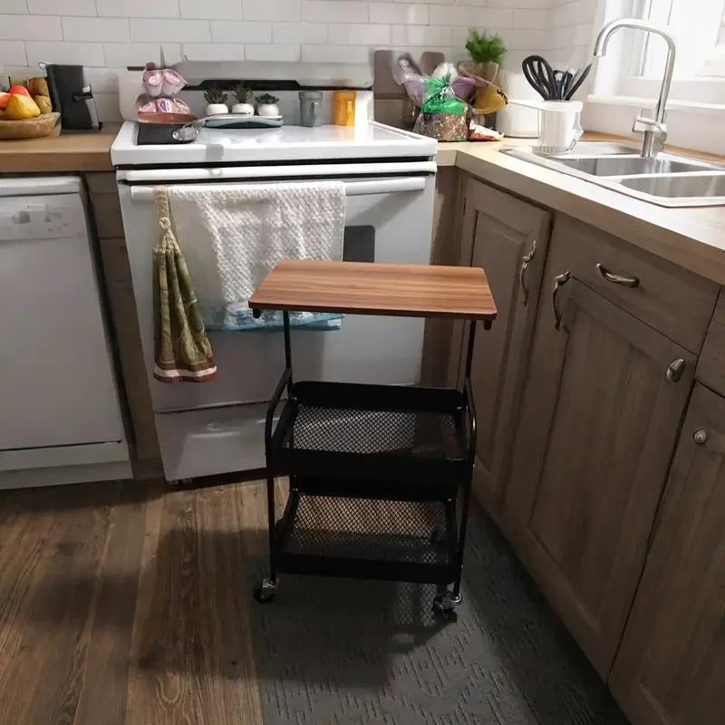 3-Tier Rolling Cart in Black & White - Multi-Functional Desktop Organizer for Snacks, Books & More | Ideal for Home or Office | Durable Metal Frame Kitchen Storage Solution