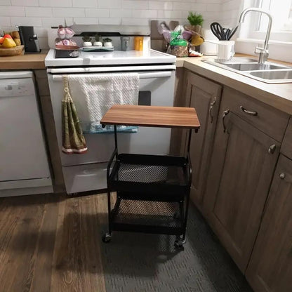 3-Tier Rolling Cart in Black & White - Multi-Functional Desktop Organizer for Snacks, Books & More | Ideal for Home or Office | Durable Metal Frame Kitchen Storage Solution