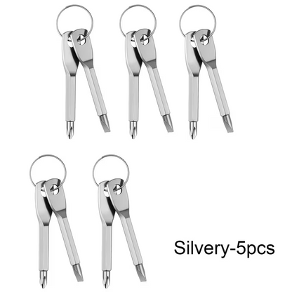 Keychain Screwdriver Set, 3Pcs Mini Portable Key Shaped Screwdriver Tool with Key Ring (1 Slotted + 1 Phillips), Black/Silver Stainless Steel, for Car Repair Outdoor EDC Home Emergency
