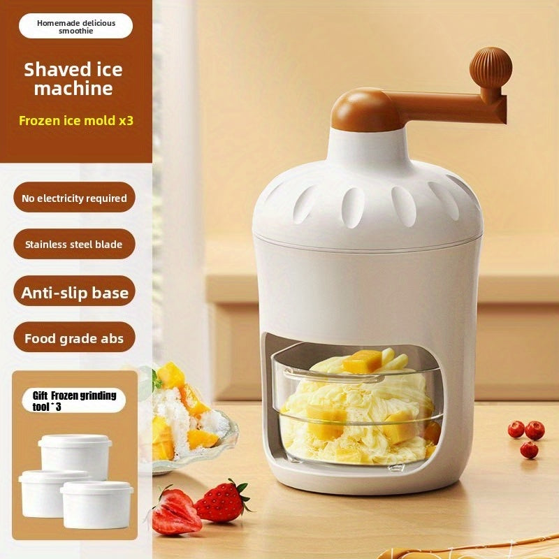 Manual ice shaver with stainless steel blades, allows you to vigorously make ice cream, shaved ice, and fruit smoothies, suitable for home use, an essential tool for shaved ice in the hot summer.