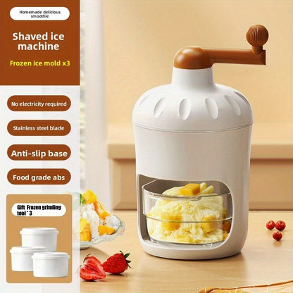 Manual ice shaver with stainless steel blades, allows you to vigorously make ice cream, shaved ice, and fruit smoothies, suitable for home use, an essential tool for shaved ice in the hot summer.