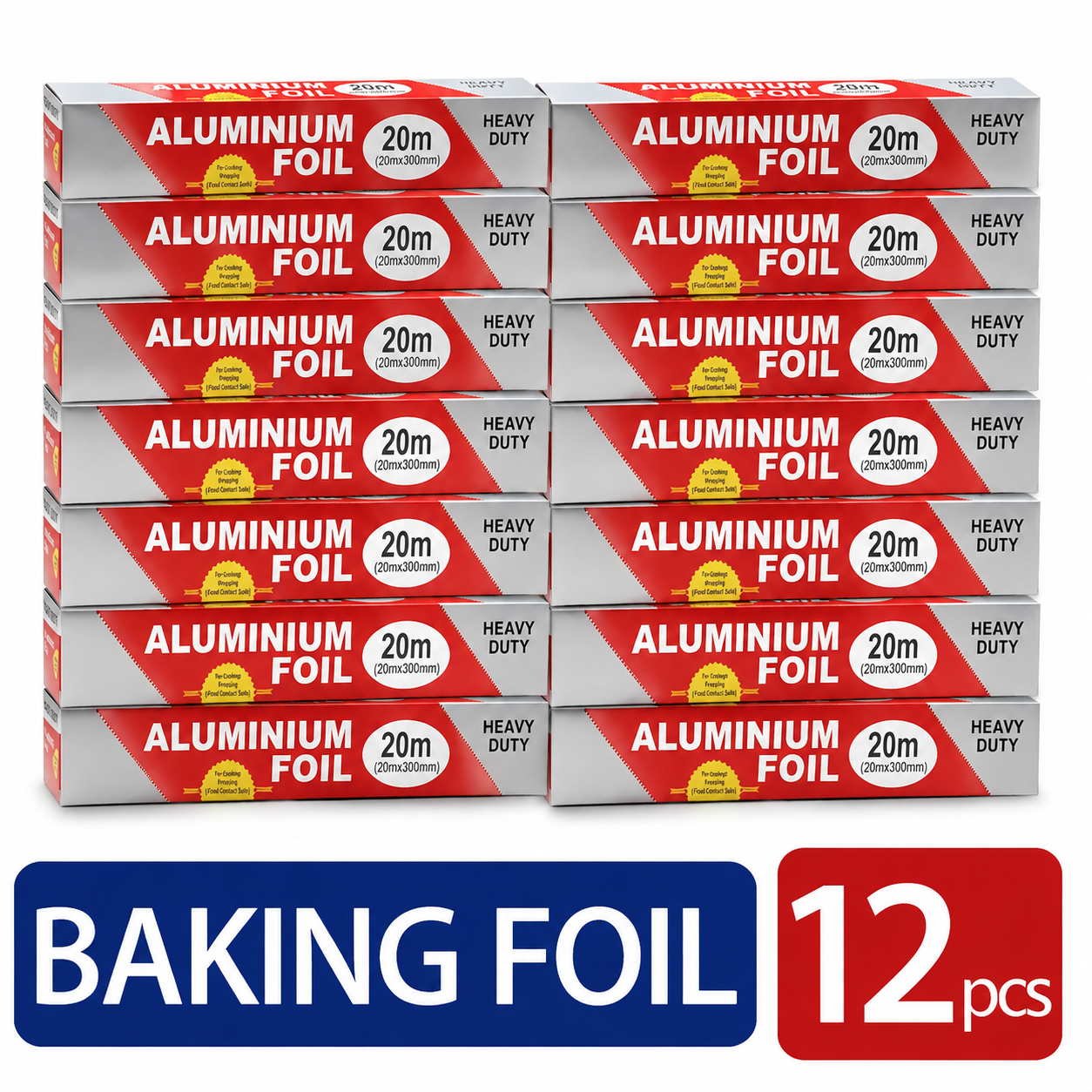 Aluminium Foil Roll, 6/12 Pack (11.8"*20m Each) Heavy Duty Baking Foil Thickened Heat Resistant Food Wrap, Silver Food Grade Aluminium, for Oven Baking BBQ Grilling Food Storage Home Kitchen