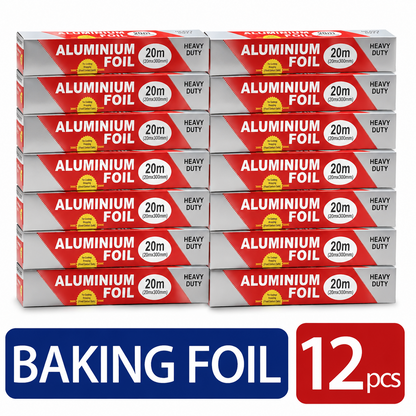 Aluminium Foil Roll, 6/12 Pack (11.8"*20m Each) Heavy Duty Baking Foil Thickened Heat Resistant Food Wrap, Silver Food Grade Aluminium, for Oven Baking BBQ Grilling Food Storage Home Kitchen