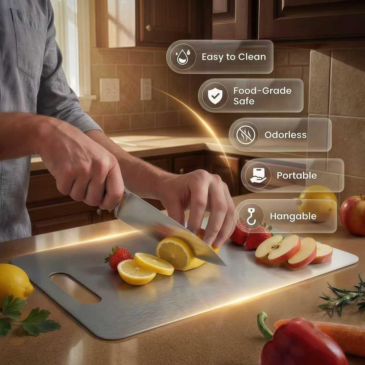 Titanium Cutting Board, NonToxic MetalChopping BoardSet, DishwasherSafe & Warp Proof