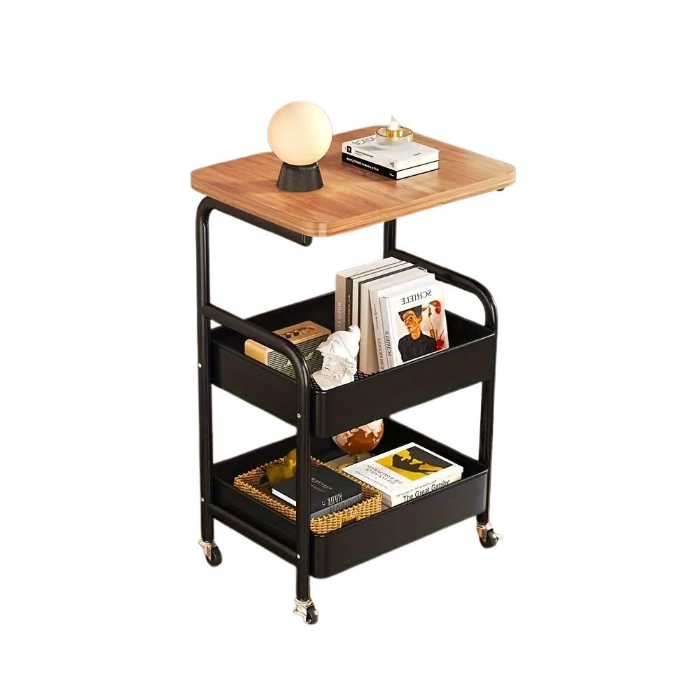 3-Tier Rolling Cart in Black & White - Multi-Functional Desktop Organizer for Snacks, Books & More | Ideal for Home or Office | Durable Metal Frame Kitchen Storage Solution