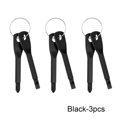 Keychain Screwdriver Set, 3Pcs Mini Portable Key Shaped Screwdriver Tool with Key Ring (1 Slotted + 1 Phillips), Black/Silver Stainless Steel, for Car Repair Outdoor EDC Home Emergency