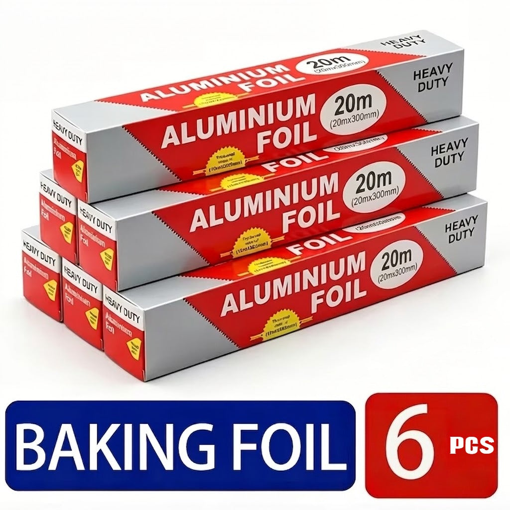 Aluminium Foil Roll, 6/12 Pack (11.8"*20m Each) Heavy Duty Baking Foil Thickened Heat Resistant Food Wrap, Silver Food Grade Aluminium, for Oven Baking BBQ Grilling Food Storage Home Kitchen