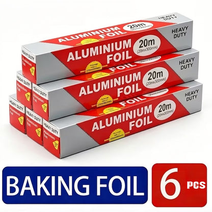 Aluminium Foil Roll, 6/12 Pack (11.8"*20m Each) Heavy Duty Baking Foil Thickened Heat Resistant Food Wrap, Silver Food Grade Aluminium, for Oven Baking BBQ Grilling Food Storage Home Kitchen