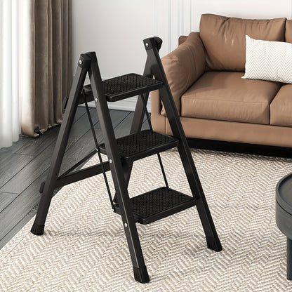 Folding Step Ladder - Portable Multi-Functional A-Frame Design, Three-Step Lightweight Carbon Steel Ladder Stool with Non-Slip Wide Steps, Perfect for Home, Kitchen, and Office Use, Compact Indoor Thickened Flower Rack.