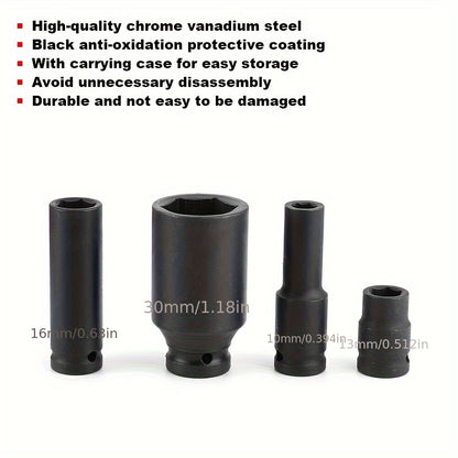 35-Piece 1/2 Inch Drive Deep Impact Socket Set (Metric) 8-32mm - Professional Garage Repair Workshop Tools