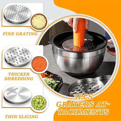 Kitchen Stainless Steel Mixing Bowl Set With Sealed Lids & Graters Rustproof Bowls For Mixing Kneading Serving Salad