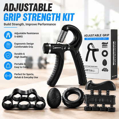 Hand Grip Strength Kit – 5-Piece Set with Adjustable Resistance Hand Grippers, Finger Stretcher, Grip Ring & Stress Ball – Strength Training for Hands, Fingers & Forearms