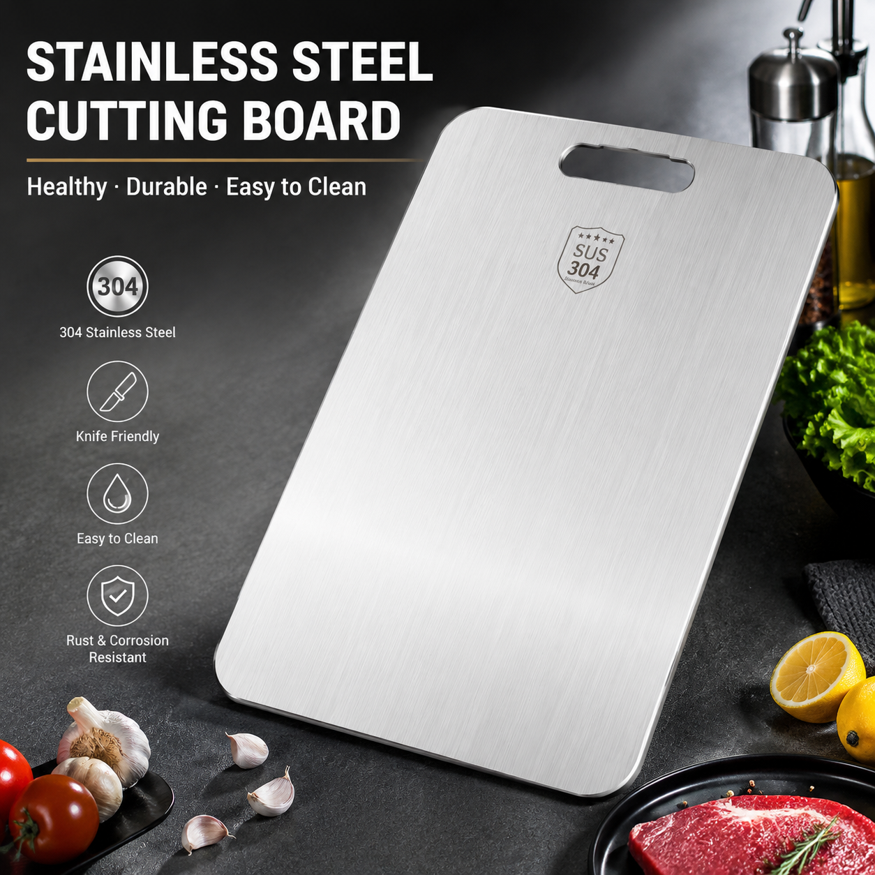 Titanium Cutting Board, NonToxic MetalChopping BoardSet, DishwasherSafe & Warp Proof