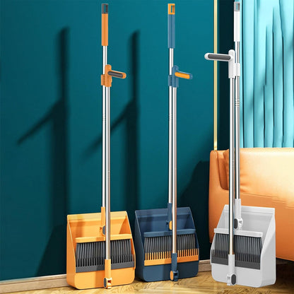 Broom and Dustpan Set, Long Adjustable Handle Broom Dustpan Combo with Dustpan Teeth to Clean Hair Suitable for Home Kitchen Office Hall Floor