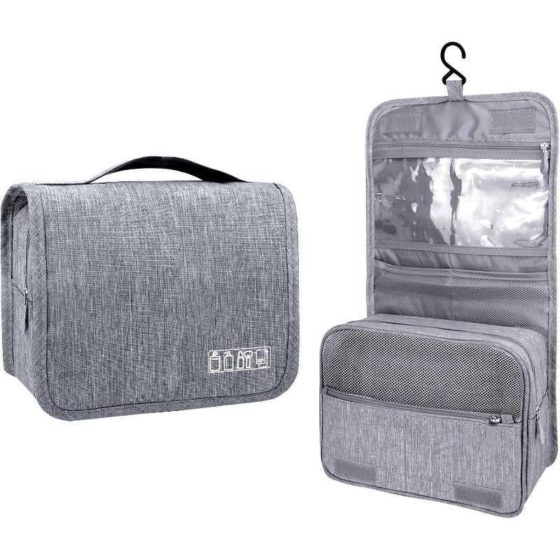Large Capacity Toiletry Bag Travel Bag with Hanging Hook for Men and Women Waterproof Travel Cosmetic Bag Bathroom Storage Bag for Brushes Set,Full-Sized Shampoo,Toiletries,Accessories-Grey