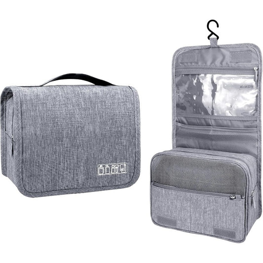 Large Capacity Toiletry Bag Travel Bag with Hanging Hook for Men and Women Waterproof Travel Cosmetic Bag Bathroom Storage Bag for Brushes Set,Full-Sized Shampoo,Toiletries,Accessories-Grey
