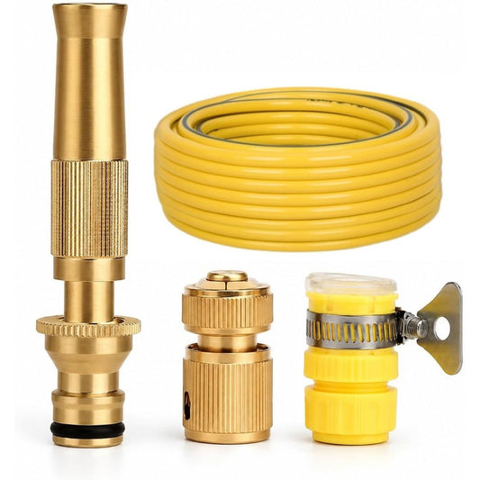 Garden Hose Nozzle, 16.4ft Garden Hose Kit with Adjustable Brass Spray Gun, Universal Connector and Metal Water Hose Fitting, Quick Connect Watering Tool for Garden Irrigation, Car Washing, Patio and Yard Cleaning