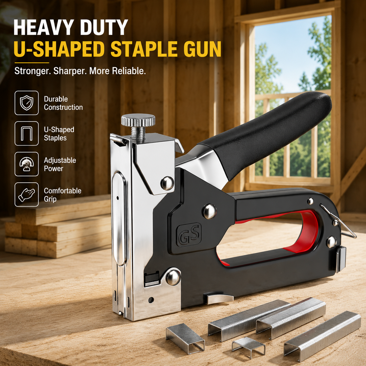 Adjustable Staple Gun,Manual Nailer with 800 Counts Staples,Upholstery Stapler Nail Gun for Fixing Material,Decoration,Carpentry,Furniture,Doors and Windows