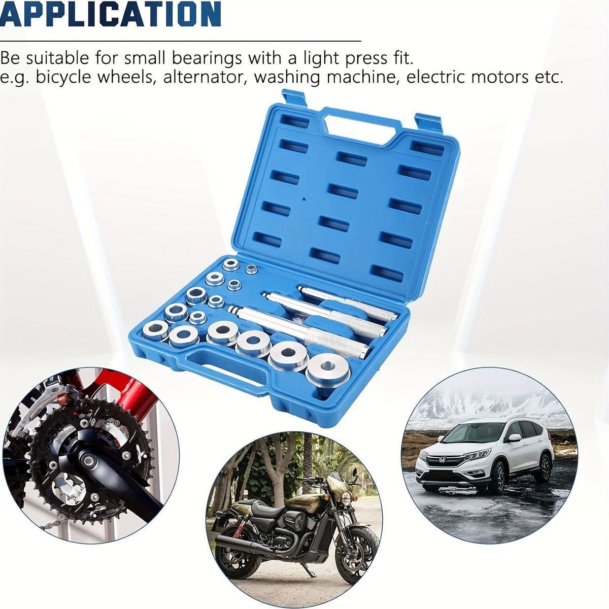17-Piece Motorcycle Wheel Bearing Tool Set | Includes Bearing Race, Seal Driver, and Bearing Support Tools for Efficient Maintenance and Repair