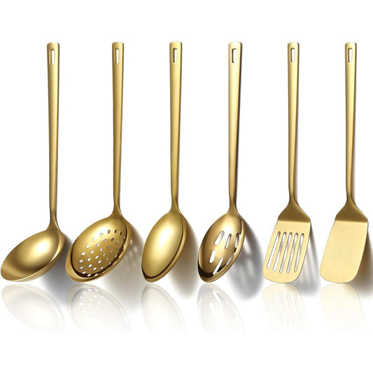 Kitchen Utensils Set 6pcs, Titanium Plating Stainless Steel Cooking Utensils Set, Heavy Duty Kitchen Tools Spatulas Set, Home Essentials Kitchen Gadgets Accessories
