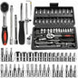 46PCS 1/4 Inches Ratchet Socket Wrench Set, Metric Socket Ratchet Wrenches Set, Ratcheting Wrench Tool Sets for Men, Premium Small Car Tool Kit for Automotive, Household Maintenance and Repairs