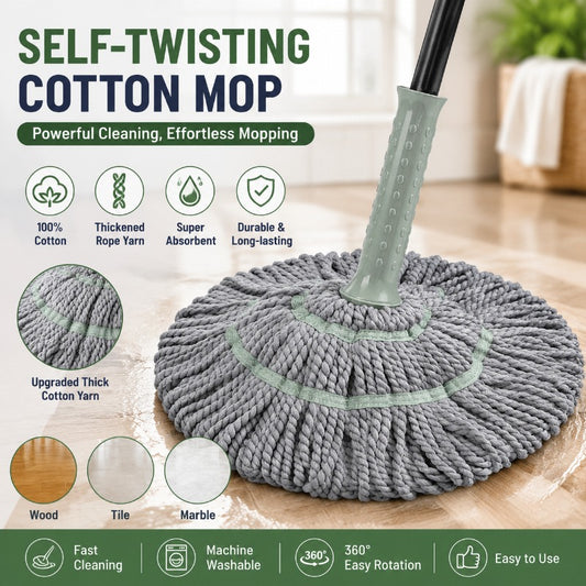 Self Wringing Mop for Floor Cleaning, Long Handled Twist Mop with Scouring Pad for Kitchen Hardwood Vinyl Tile Laminate Home Office