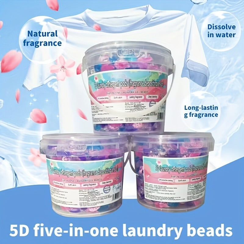 5-in-1 Laundry Powder Pods, Powerful Stain Remover, Long-Lasting Fragrance, Color Care, Concentrated Laundry Liquid, Fabric Softener Beads, Compatible with Washing Machines, Multi-Functional Detergent for Busy Families