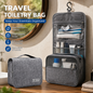 Large Capacity  Travel Bag with Hanging Hook for Waterproof Travel Cosmetic Bag Bathroom Storage Bag for Brushes Set,Full-Sized Shampoo,Toiletries,Accessories-Grey