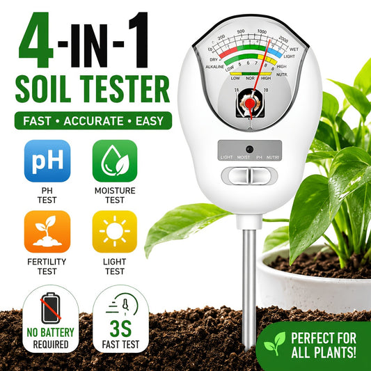 Soil Moisture Meter, 4-in-1 Soil pH Tester, Moisture/Light/Nutrients/pH Meter for Gardening, Lawn, Farming, Indoor & Outdoor Plants Use, No Batteries Required, Gifts for Plants Lover
