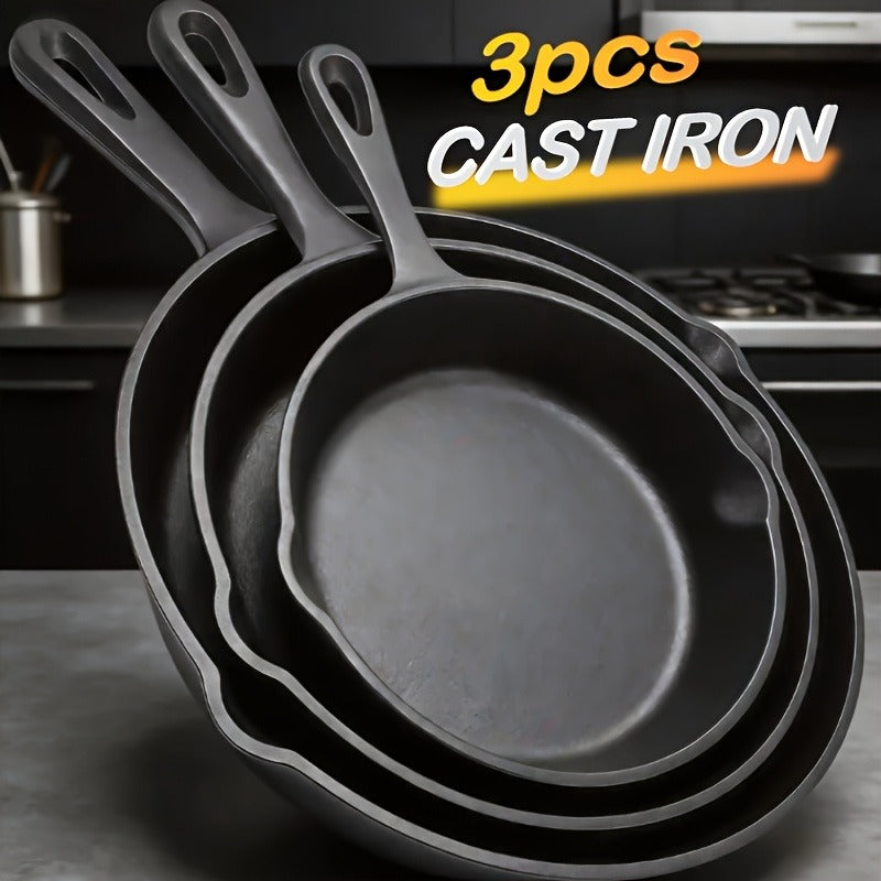 Premium Cast Iron Skillet Set - Non-Stick Frying Pans with Draining Spout, Perfect for Holiday Cooking, RV Use, and Campfire Dining