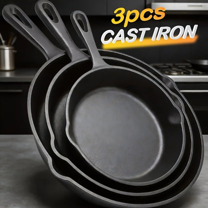Premium Cast Iron Skillet Set - Non-Stick Frying Pans with Draining Spout, Perfect for Holiday Cooking, RV Use, and Campfire Dining