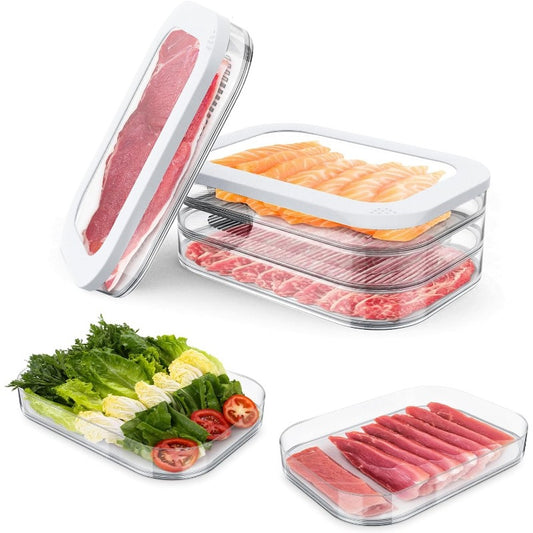 3 Layer Stackable Deli Meat Container with Drainage Groove and Silicone Lid, Clear Refrigerator Storage Containers for Lunch Meats, Cold Cuts, Bacon, Cheese.