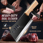 Meat Cleaver Knife, Heavy Duty Dual-Purpose Bone Chopping & Slicing Cleaver with Non-Stick Slots, Ultra Sharp Black Stainless Steel & Solid Wooden Handle, for Kitchen Butchering Meat Cutting Home Restaurant Chefs