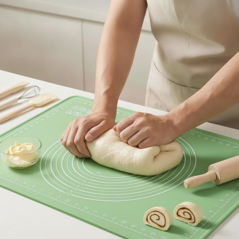Silicone Baking Mat, 28" x 20", Extra Thick Non Slip Pastry Mat with Measurements, Food Grade Dough Rolling Mat with Raised Edge and Scraper for Bread Pizza