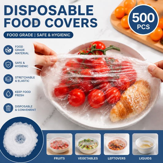 500 Pcs Plastic Wrap Food Dish Bowl Covers, Elastic Thickened Shower Caps for Sourdough Bread Proofing Stretch for Keeping Food Fresh And Dust Away