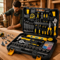 108 Piece Tool Set General Household Hand Tool Kit with Plastic Toolbox Storage Case Socket and Socket Wrench Sets(108-socket Set)