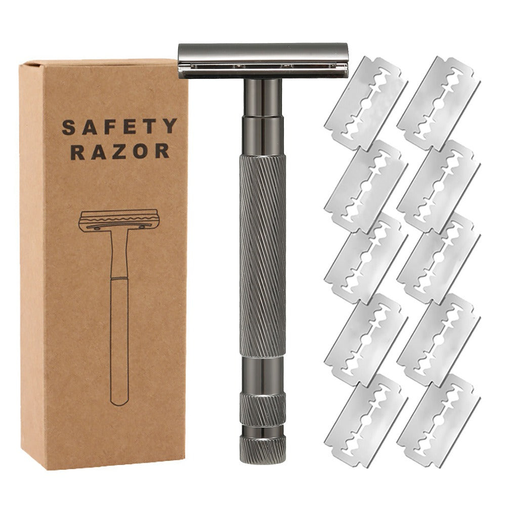 Matte Black Safety Razors for Men and Women, Reusable Single Blade Razor | with 10 Platinum Coated Double Edge Blades & Blade Disposal Pouch, Smooth Close Comfort Shave, Eco-Friendly & Plastic Free