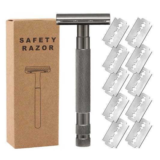 Matte Black Safety Razors for Men and Women, Reusable Single Blade Razor | with 10 Platinum Coated Double Edge Blades & Blade Disposal Pouch, Smooth Close Comfort Shave, Eco-Friendly & Plastic Free