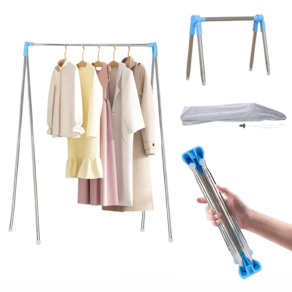 1pcs Multifunctional Portable Retractable Clothes Hanger, 34-78cm Adjustable Crossbar, 35-140cm Height Adjustable Folding Metal Clothesline Rack for Home, Laundry, Camping & Travel, Random Color